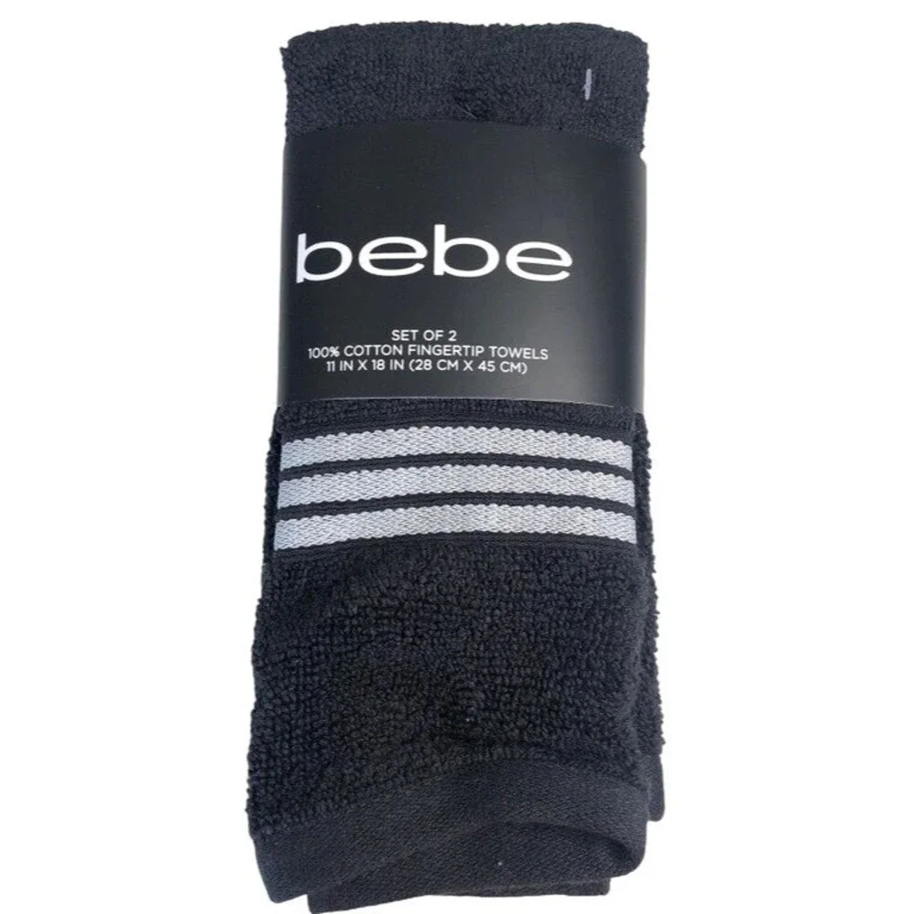 Bebe Fingertip Towels Set of 2 Black Gray Guest Bathroom Summer House 11x18